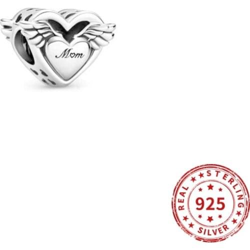 Real 925 Sterling Silver Charms Angel wings Heart Mom Charm Fit Original Pandora Beads Bracelets Diy jewelry 2021