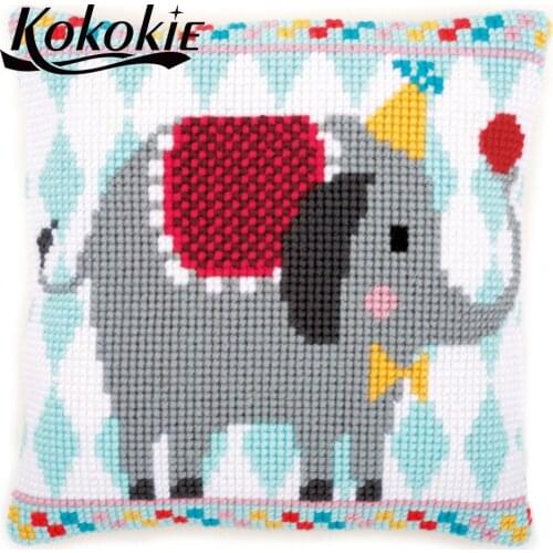 Handmade embroidery cushion cover kits knitting needles kits for Cross stitch pillowcase elephant embroider Needlework kits