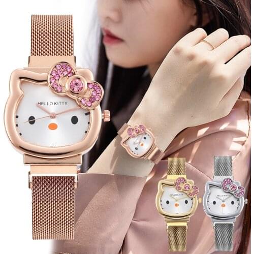 New Lovely Cartoon Style Blingbling Metal Watch Anime Cute KT Cat Lolitas Quartz Watch with Magnet Strap Fashion Accessorles