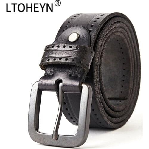 New Style Leather Pin Buckle Belt First Layer Cowhide Production Fashionable Personality Hollow Business Mens Belt 535