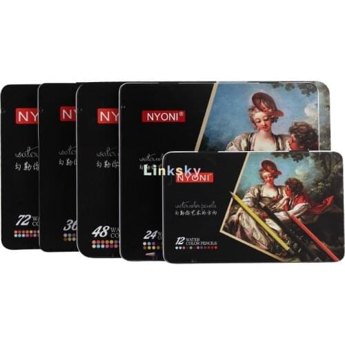 NYONI 12/18/24/36/48/72/100colors Watercolour Pencil Set,Round soft basswood pencils - 4mm Lead - Adults & Kids Drawing