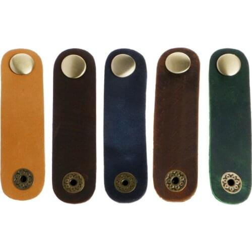 OOTDTY Faux Leather Cable Cord Organizer Clip Wrap Bobbin Earphone Wire Winder Tool