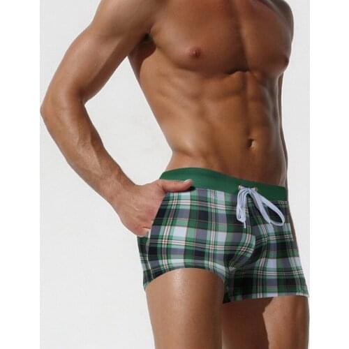 2020 New Plaid Mens Swimming Trunks Print Fifth Pants Swimsuit Plus Size Double pocket Man Swimwear Surf Board Beachwear