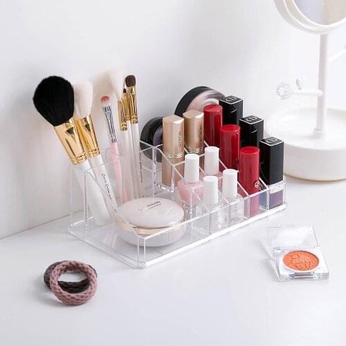 Transparent 16 Grid Cosmetic Storage Box Lipsticks Makeup Brush Storage Case Plastic Desktop Display Stand Make Up Organizer Box