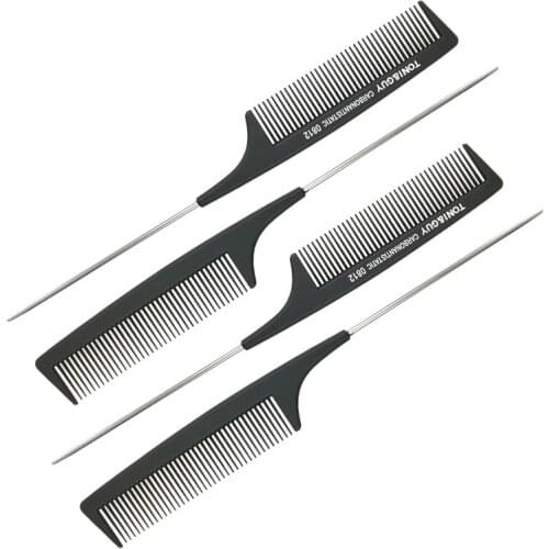 2pcs/set Hot Sale Cheap Good Carbon Stainless Steel Tip-tail Comb Anti-Static Hairdressing Braiding Black Combs