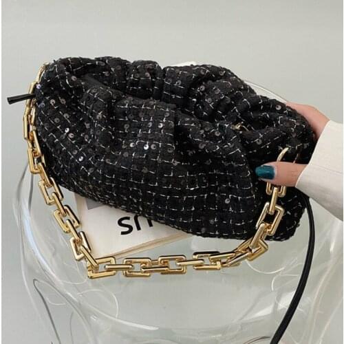 Sequin Pleated Cloud Bag 2021 Fashion New Quality Wool Womens Designer Handbag Thick Chain Armpit Bag Shoulder Messenger Bag