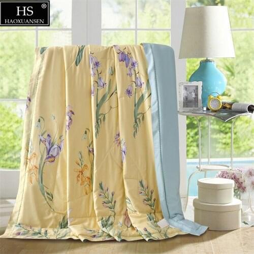 Reactive Print Floral Tencel 500 Thread Count Fabric Thin Quilt Summer Comforter Adult Double Bed Cover Queen King Size soft