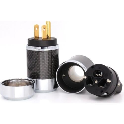 Pair High Quality Gold Plated US Power Cord Plug Carbon fiber US AC power plug male and female