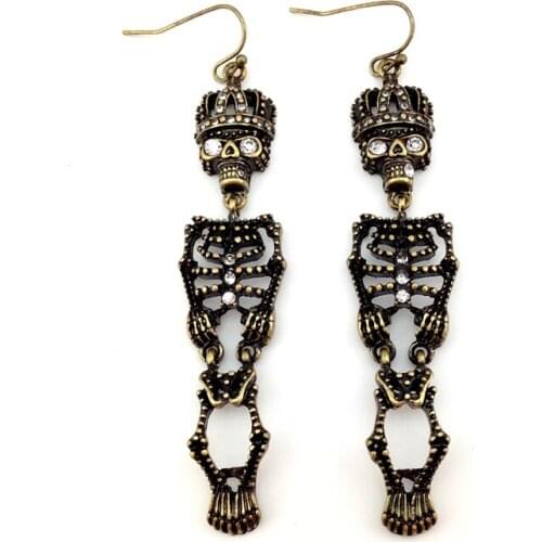 Women Special store Rhinestone Retro exaggerated skull skeleton type long pendant hanging Earrings brincos female earing