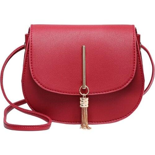 Womens Pure Color Tassel Shoulder Bag Simple Design Leather Messenger Bag Small Square Clutch Pouch