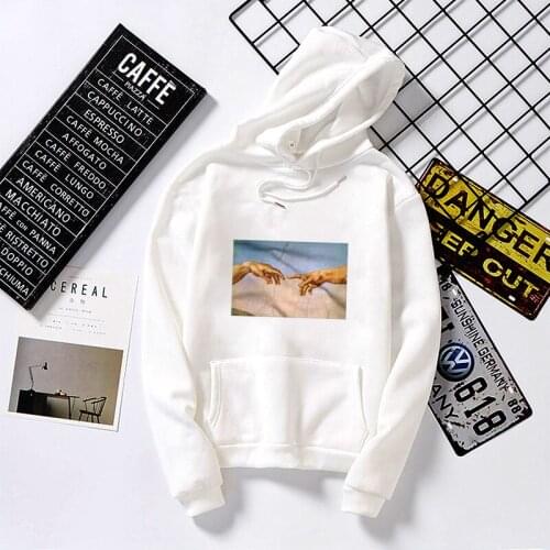 Women Hoodies Michelangelo Print White Hoodies Sweatshirt Summer Tops Female Oversized Short Sleeve Harajuku Woman Clothes