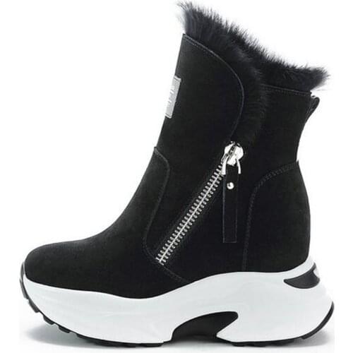 2020 New Winter Cow Suede Warm Snow Boots for Women Internal Increase High Heel Shoe Platform Casual Leather Boots Women Sandals