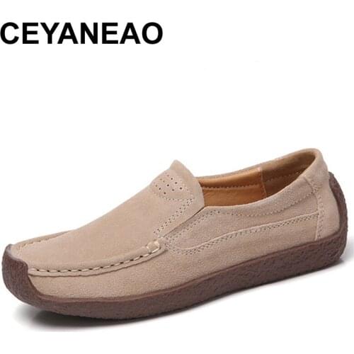 CEYANEAO Woman Flats Soft Slip-On Cow Suede Casual Shoes Platform Sneakers Spring Autumn Moccasins Zapatos mujer Size 35~42E1012