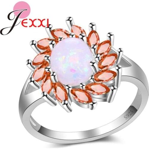 Korean Luxury Elegant Women 925 Sterling Silver Engagement Sun Flower Cubic Zircon Ring Female Romantic Finger Jewelry