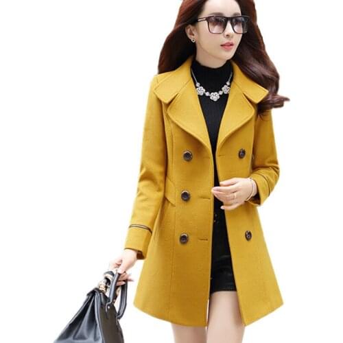 2019 New Women Autumn Winter Outerwear Wool Blend Warm Long Coat Slim Fit Lapel Woolen Overcoat Cashmere Female Plus Size RE2298