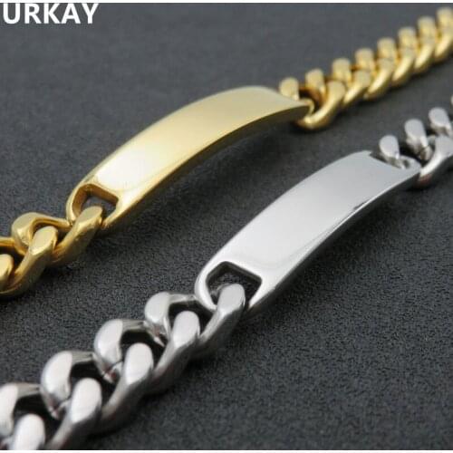 Gold-color Stainless Steel Blank ID Chain Bracelet, DIY Logo Mens Bracelet, Fashion Gift Jewelry