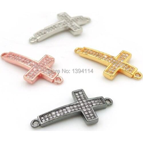 26*8*2mm Micro Pave Clear CZ Cross Arc Connectors Fit For Men And Women Making Bracelets Jewelry