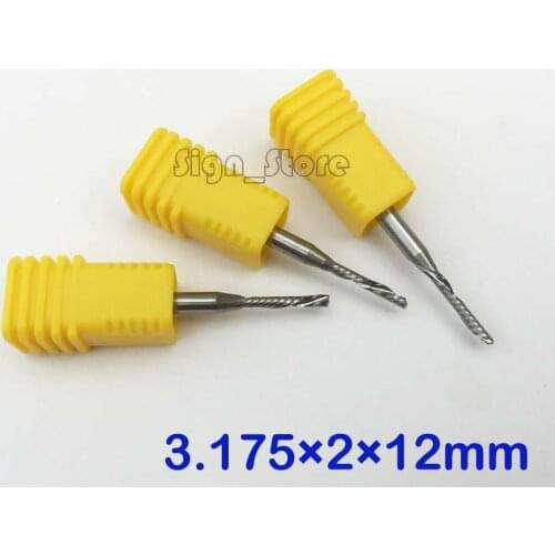 5pcs 3.175x2x12mm left handed down cutting cutter spiral single flute CNC router bits acrylic pcb Pvc Aluminun free shipping