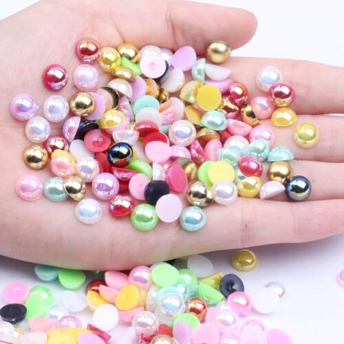 8mm 2000pcs AB Colors Half Round Resin Pearls Flatback Glue On Imitation Beads For Jewelry Making Crafts Decoration DIY