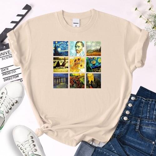 9 Different Art Paintings Printed Tshirts WomenS Summer Big Size O-Neck Casual Tees Vintage Cozy Soft Skin-Friendly Slim Tops