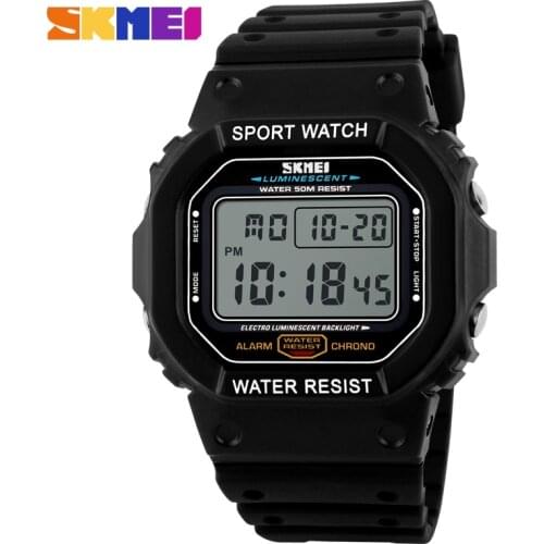 SKMEI Watch Men Square Sport Digital Watches Electronic LED Black Waterproof Wristwatch PU Strap Male Clock Relogio Masculino