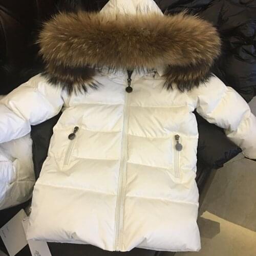 Childrens baby boys and girls down jacket Natural raccoon fur collar removable 2-12 years old