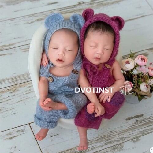 Dvotinst Newborn Baby Photography Props Crochet Knit Mohair Hat+Outfits Set Fotografia Infant Studio Shooting Photo Shower Gift