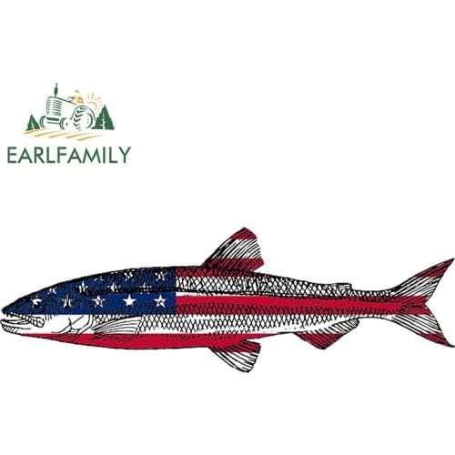 EARLFAMILY 13cm x 4.4cm For American Flag Fish Car Decal Auto Car Assessoires Stickers Vinyl Material Waterproof Decoration