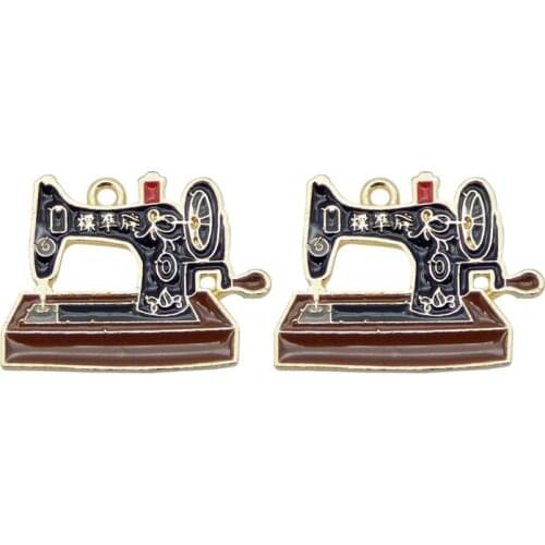 Julie Wang 3PCS Enamel Black Sewing Machine Charms Alloy Pendant Bracelet Earrings Jewelry Making Accessory