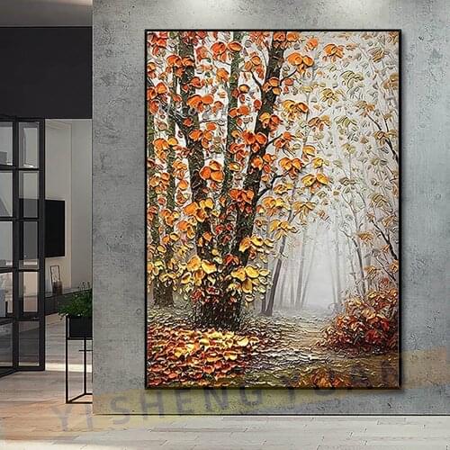 Best Landscape Knife Thick Oil Painting Wall Canvas Birch Tree Art Picture Modern Canvas Artwork For Living Room Decor Aesthetic