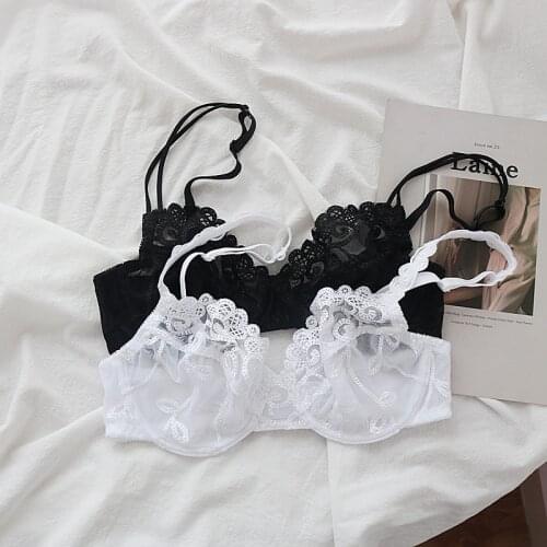 Wriufred Lace ultra-thin bra comfortable and sexy lingerie with steel ring showing the chest bralette small underwear cover