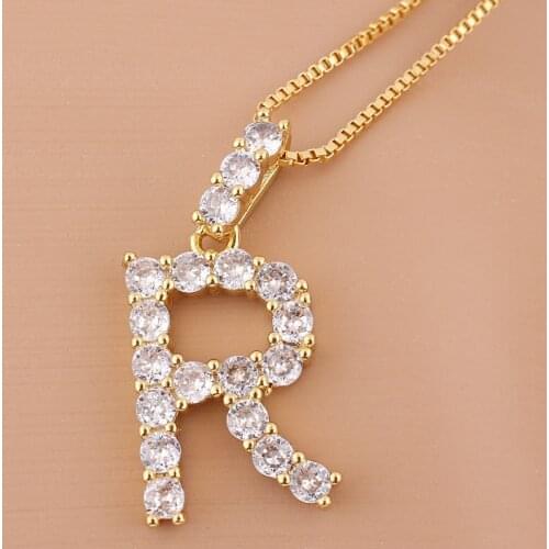 Ice out CZ Letter Initial Necklace Hip-Hop Gold A-Z Alphabet Pendant Necklaces Box Chain Choker Necklace Women Jewelry