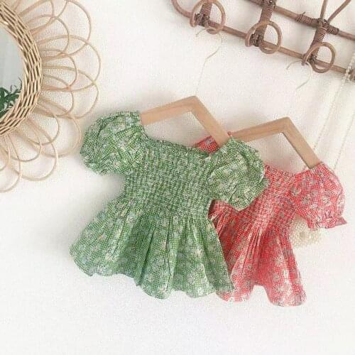 Girls summer floral dress childrens puff sleeve cotton toddler clothing baby girl Korean style party trend princess dress