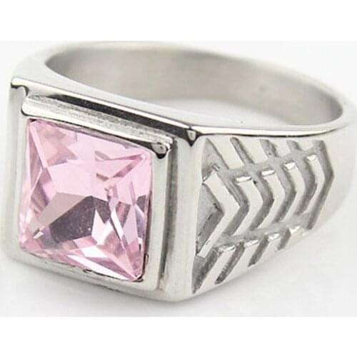 Fashion Pink Cubic Zirconia Silver color Mens Womens 316L Stainless Steel Wedding Ring