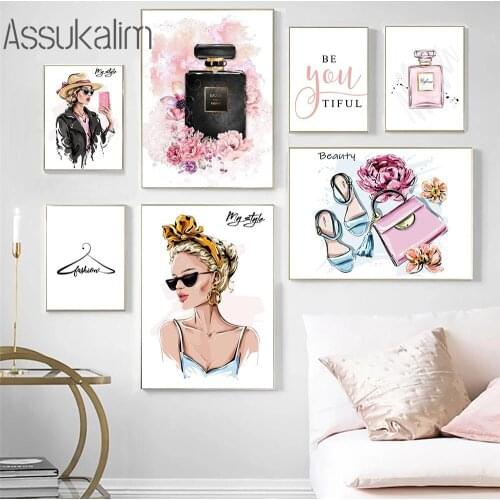 Fashion Poster Perfume Bottle Canvas Painting Vogue Sunglasses Girl Wall Art Print Nordic Posters And Prints Living Room Decor