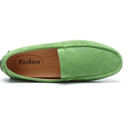 Summer Men Loafers Genuine Leather Casual Shoes Fashion Slip On Driving Shoes Breathable Moccasins Green Suede Loafers