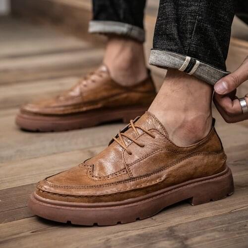 Men Casual Leather Shoes Men Martins Leather Shoes Lace Up Flats Male British style Footwear spring autumn Botas Oxfords men