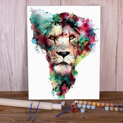Colored Lion Painting By Numbers Kit Acrylic Paints 40*50 Canvas Pictures Wall Decoration For Children Handicraft