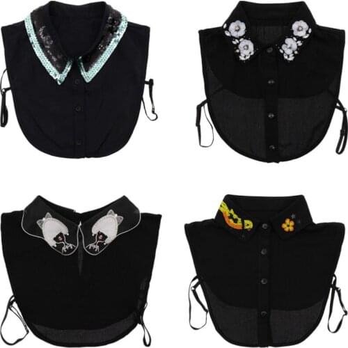 Women Fake Half Shirt Collar with Diamond Bead Elegant Blouse Detachable Collar Black Wedding Wccessories cuellos falsos de muje