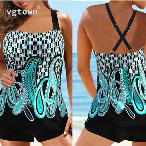 2022 New Womens Swimsuit Tankini Large Size 6XL Print Suspender Beach Split Swimsuit Sexy Bathing Suit Plus Size Swimwear