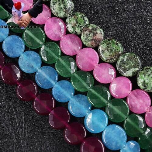 OMH Z37 16mm Quartzite Jade Faceted Round Cake Natural Stone Beaded Handmade Diy Accessories Semi-finished Round Loose Beads