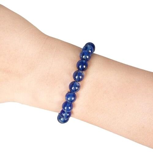 Wholesale Blue Synthetic Stone 8mm Round Blue Piezoelectric Crystal Making lewelry Handmade DIY Bracelet 7.5inch gem H293