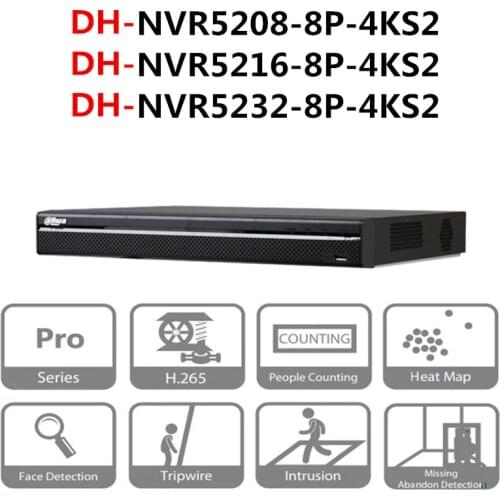 Dahua POE NVR NVR5208-8P-4KS2 NVR5216-8P-4KS2 NVR5232-8P-4KS2 8/16/32 CH 8 PoE 4K&H.265 Pro Network Video Recorder