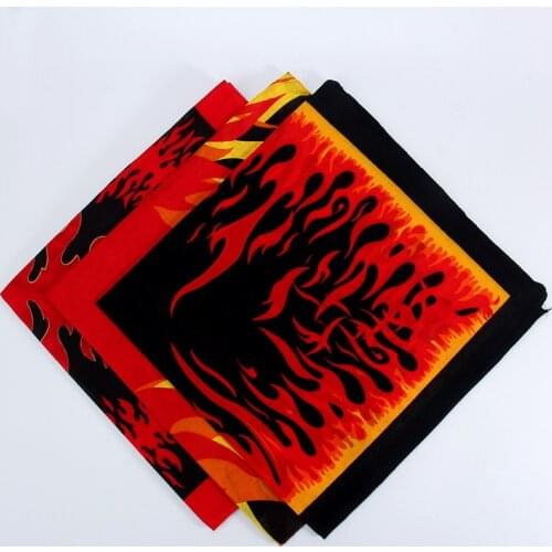 Men Boy Wome Hip Hop Square Scarf Kerchief Fire Flames Print Bandana Scarves Headband Neck Wrist Wrap Band Headtie Square Scarf