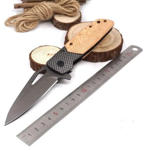 Survival Tactical Knife Pocket Folding Knife 3Cr13mov Blade Wood Handle Camping Hunting Outdoor Knives Rescue EDC Handle Tool