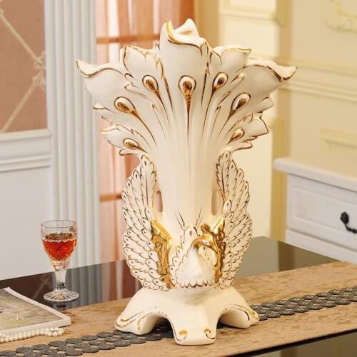 TT Home Peacock Vase Flower Arrangement High-End Large Decoration Living Room Ceramics Dried Flower Vase Creative Decoration