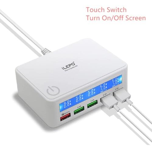 ILEPO Quick Charge QC3.0 USB Fast Charger Station 50W 5 Ports LCD Display USB Charger For iPhone 12 Huawei Xiaomi Tablet Desktop