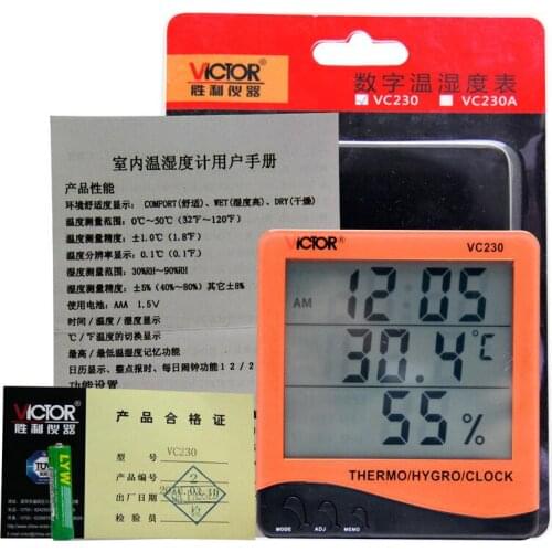 Victor VC230 Digital Temperature And Humidity Meter With Clock Alarm
