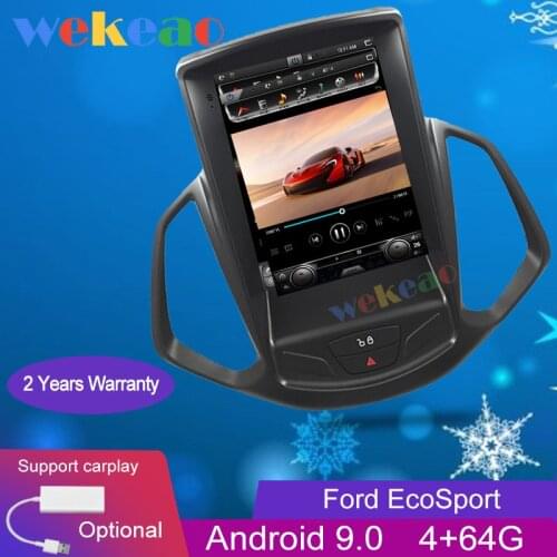 Wekeao Vertical Screen Tesla Style 10.4'' 1 Din Android 9.0 Car Dvd Player Navigation Auto Radio For Ford EcoSport 2013+ WIFI 4G