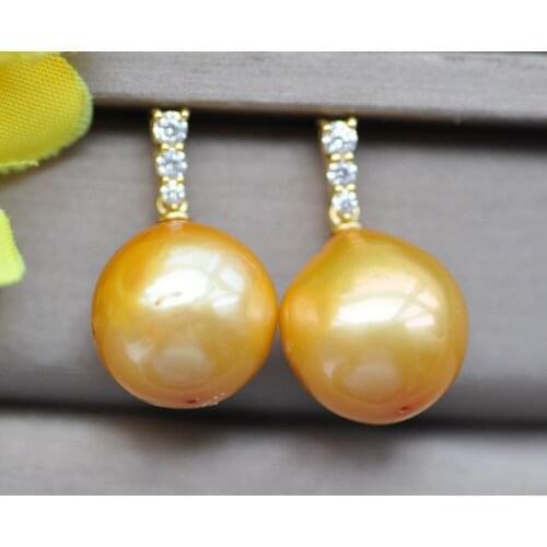 Z10071 16mm Golden Round Edison Keshi Reborn Pearl Dangle Earring CZ